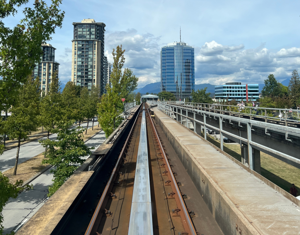 SkyTrain tracks run along an elevated guideway