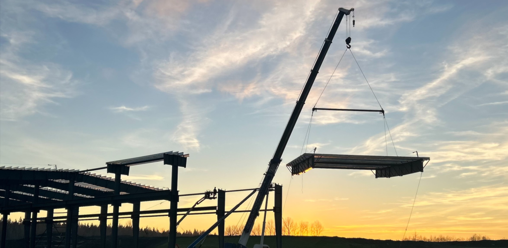 An image showing the construction of the production building at the Precast Concrete Facility.