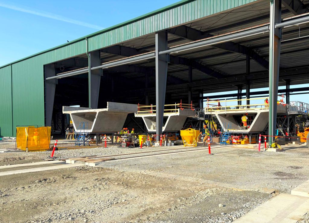 An image showing concrete segments for the elevated guideway at the precast concrete facility.