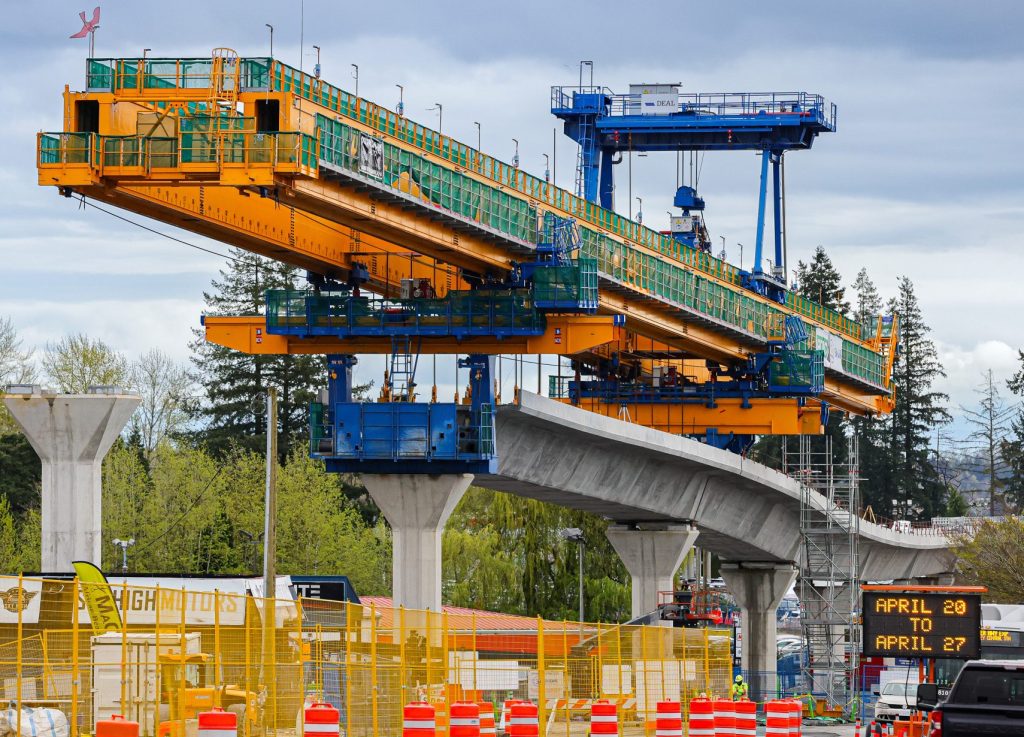 An image of the Fleetwood Flyer launching gantry building the elevated guideway.