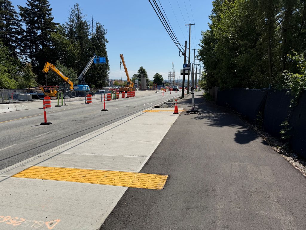 Road restoration works and construction of multi-use pathway and future bus stop on Fraser Highway.
